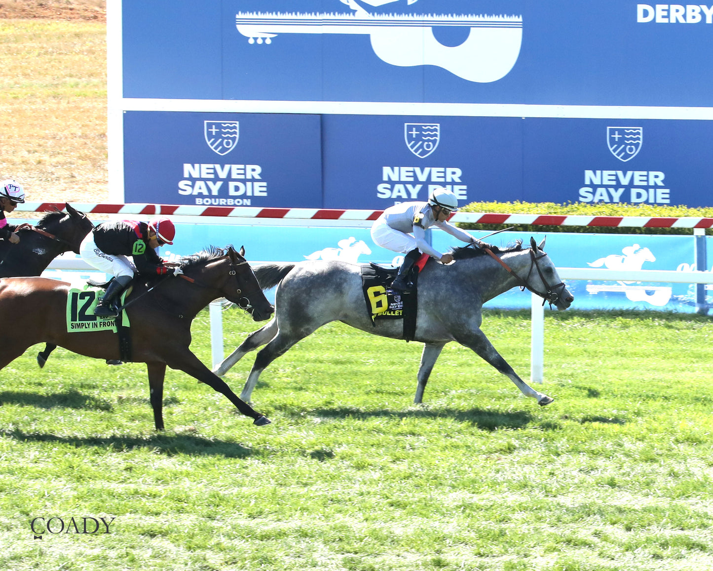 AG BULLET - Never Say Die Ladies Turf Sprint Stakes - G2 - 08-30-25 - R08 - KD - Aerial Finish 01 - Coady Media - Kurtis Coady Photography