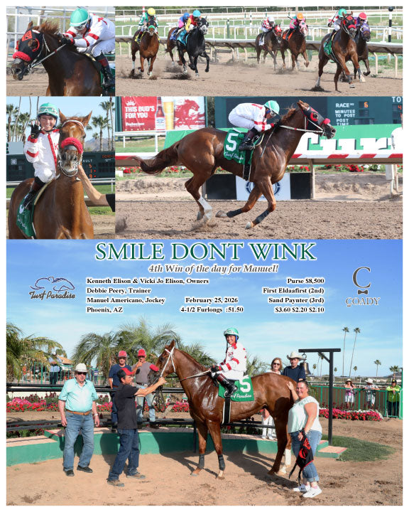 SMILE DONT WINK - 4th Win of the day for Manuel Americano! - 02-25-26 - R06 - TUP - Coady Media - Kurtis Coady Photography