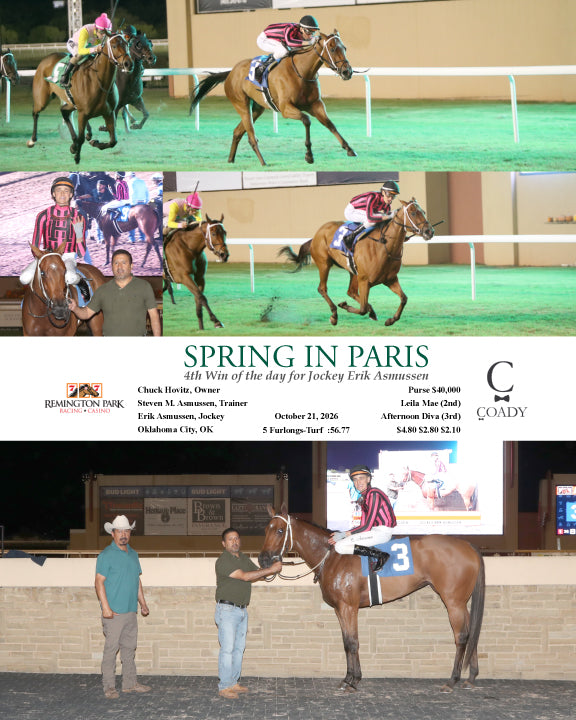 SPRING IN PARIS - 4th Win of the day for Jockey Erik Asmussen - 10-21-26 - R08 - RP