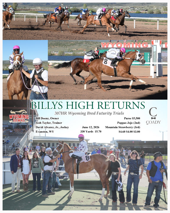 BILLYS HIGH RETURNS - 307HR Wyoming Bred Futurity Trials - 06-12-26 - R10 - WYO