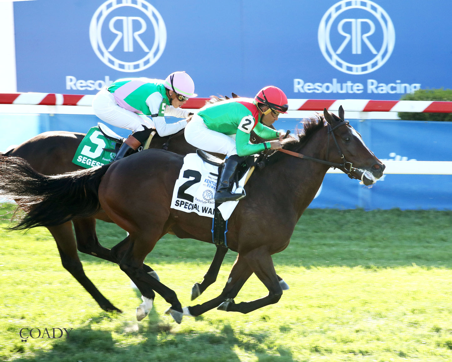 SPECIAL WAN - Resolute Racing Ladies Turf Stakes - 08-30-25 - R11 - KD - Aerial Finish 01 - Coady Media - Kurtis Coady Photography