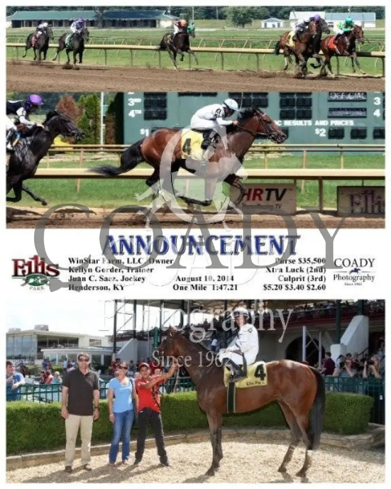 Announcement - 081014 Race 06 Elp Ellis Park