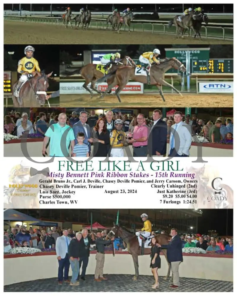 Free Like A Girl - Misty Bennett Pink Ribbon Stakes 15Th Running 08-23-24 R08 Ct Hollywood Casino