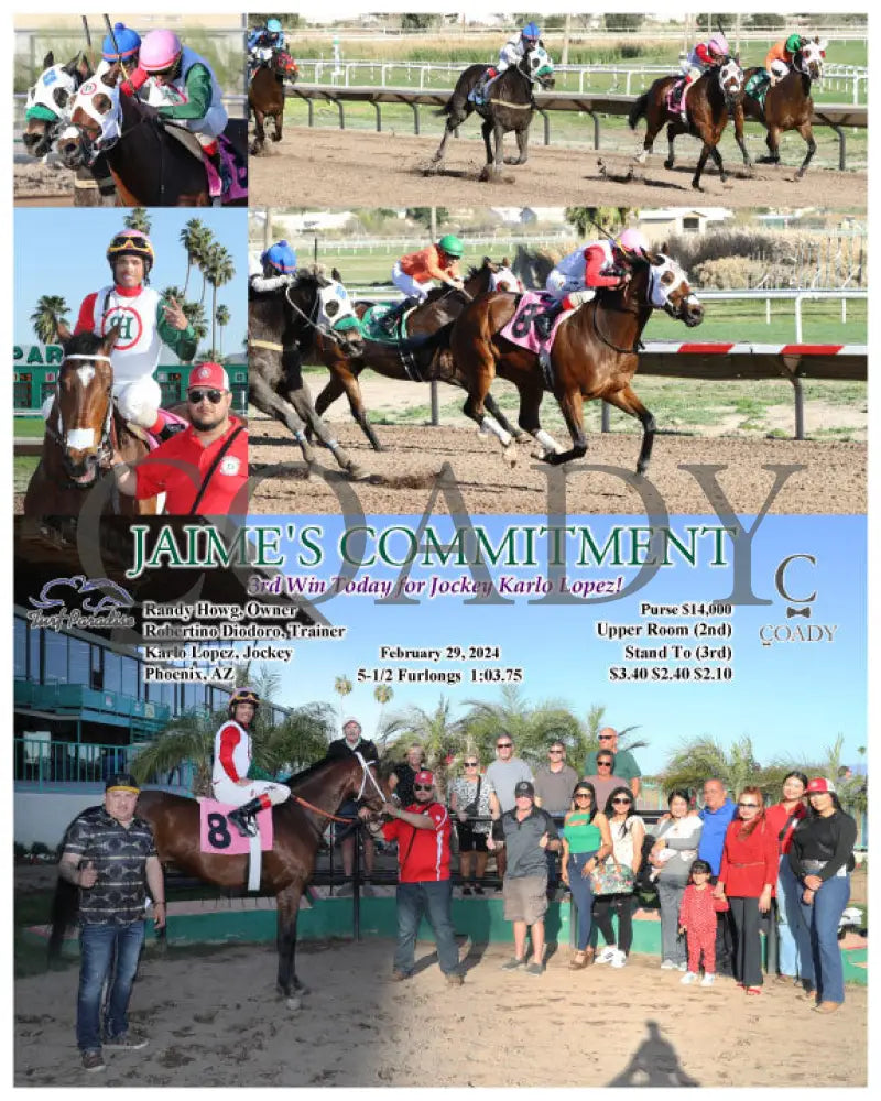 Jaime’s Commitment - 3Rd Win Today For Jockey Karlo Lopez! 02-29-24 R09 Tup Turf Paradise
