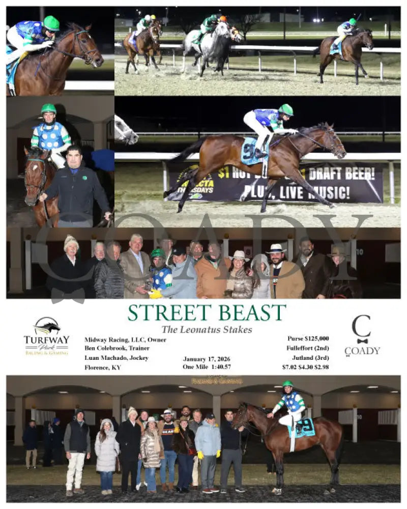 SOUTHERN BULLET - 011726 - Race 09 - TP Greg Beagly & Kathy Beagly, Owners Greg Beagly, Trainer Oscar Villarreal, Jockey $83.28 $31.44 $14.94 6-1/2 Furlongs Purse $37,200 - Coady Media - Kurtis Coady Photography