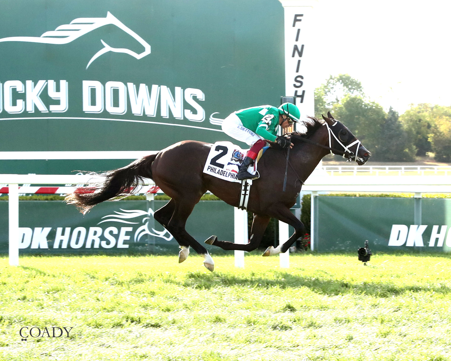 JOHNNY'S RED STORM - The Kentucky Downs Juvenile Sprint - 08-31-25 - R09 - KD - Finish 01 - Coady Media - Kurtis Coady Photography