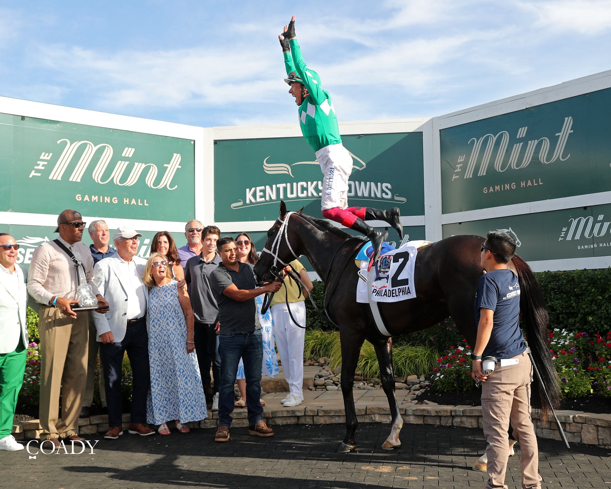 JOHNNY'S RED STORM - The Kentucky Downs Juvenile Sprint - 08-31-25 - R09 - KD - Flying Dismount 01 - Coady Media - Kurtis Coady Photography
