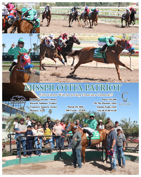 MISSPILOTITA PATRIOT - First Career Win for Jockey Francisco Zamora!!! - 03-18-26 - R02 - TUP - Coady Media - Kurtis Coady Photography