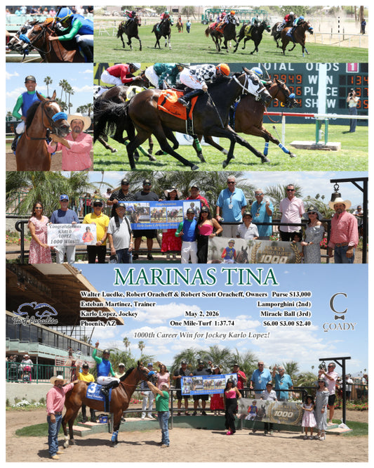 MARINAS TINA - 1000th Career Win for Jockey Karlo Lopez! - 05-02-26 - R03 - TUP - Coady Media - Kurtis Coady Photography