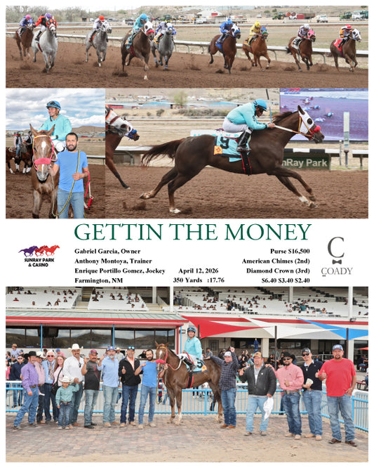 GETTIN THE MONEY - 1st Quarter Horse Win for Jockey Enrique Portillo Gomez - 04-12-26 - R04 - SRP - Coady Media - Kurtis Coady Photography