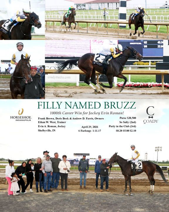 FILLY NAMED BRUZZ - 1000th Career Win for Jockey Evin Roman! - 04-29-26 - R05 - IND - Coady Media - Kurtis Coady Photography