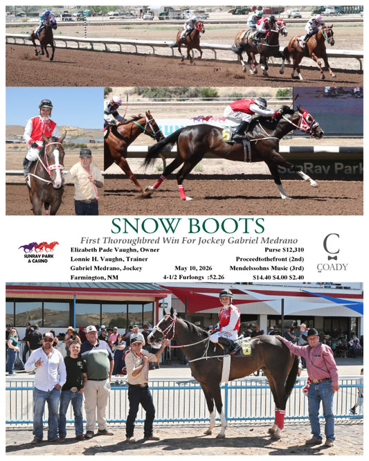 SNOW BOOTS - First Thoroughbred Win For Jockey Gabriel Medrano - 05-10-26 - R05 - SRP - Coady Media - Kurtis Coady Photography