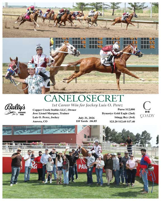 CANELOSECRET - 1st Career Win for Jockey Luis O. Perez - 07-31-26 - R06 - ARP