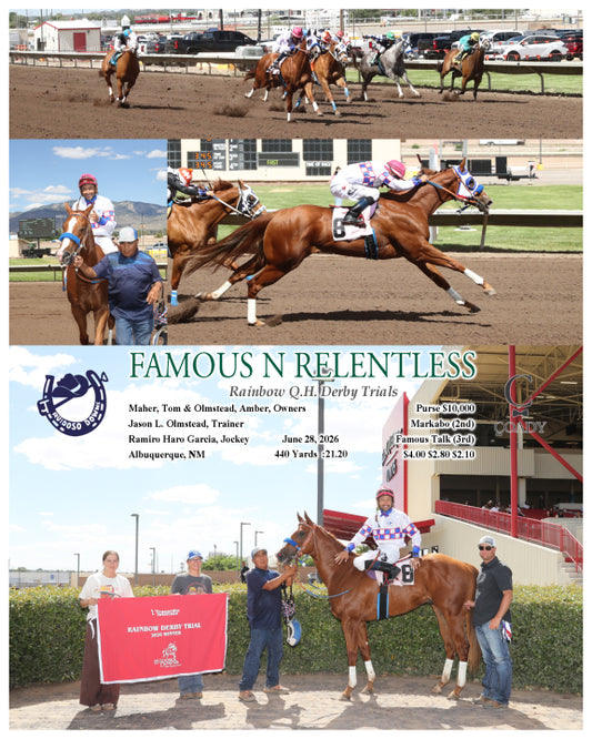 FAMOUS N RELENTLESS - Rainbow Q.H. Derby Trials - 06-28-26 - R06 - RUI