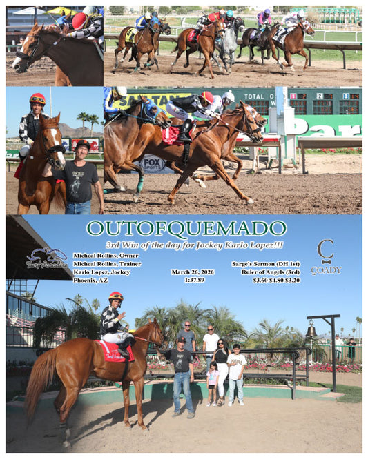 OUTOFQUEMADO - 3rd Win of the day for Jockey Karlo Lopez!!! - 03-26-26 - R09 - TUP - Coady Media - Kurtis Coady Photography