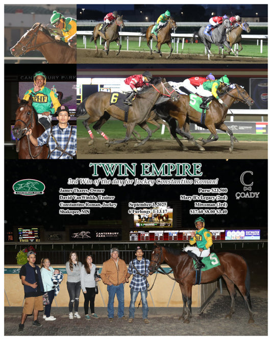 TWIN EMPIRE - 3rd Win of the day for Jockey Constantino Roman! - 09-03-25 - R07 - CBY - Coady Media - Kurtis Coady Photography