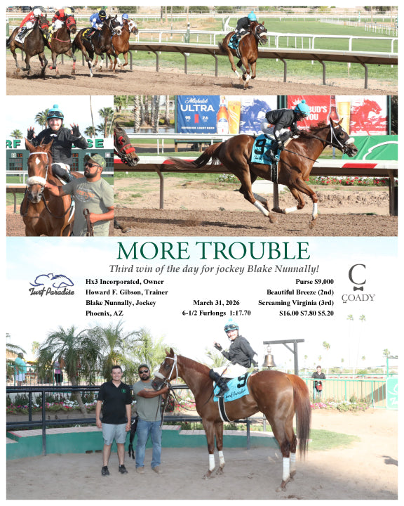 MORE TROUBLE - Third win of the day for jockey Blake Nunnally! - 03-31-26 - R08 - TUP - Coady Media - Kurtis Coady Photography