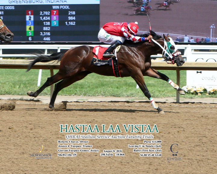 HASTAA LAA VISTAA - QHRAI Stallion Service Auction Futurity Trials - 08-08-26 - R11 - IND - Action