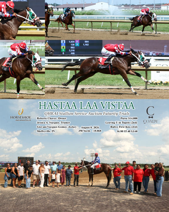 HASTAA LAA VISTAA - QHRAI Stallion Service Auction Futurity Trials - 08-08-26 - R11 - IND