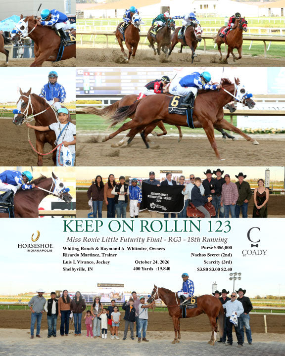 KEEP ON ROLLIN 123 - Miss Roxie Little Futurity Final - RG3 - 18th Running - 10-24-26 - R12 - IND - Coady Media - Kurtis Coady Photography