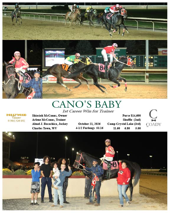 CANO'S BABY - 1st Career Win for Trainer - 10-21-26 - R03 - CT - Coady Media - Kurtis Coady Photography