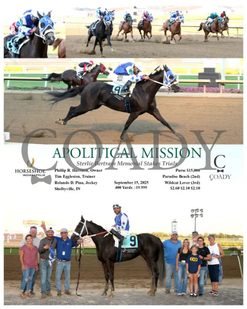 APOLITICAL MISSION - Sterlie Bertram Memorial Stakes Trials - 09-15-25 - R10 - IND Indiana Grand