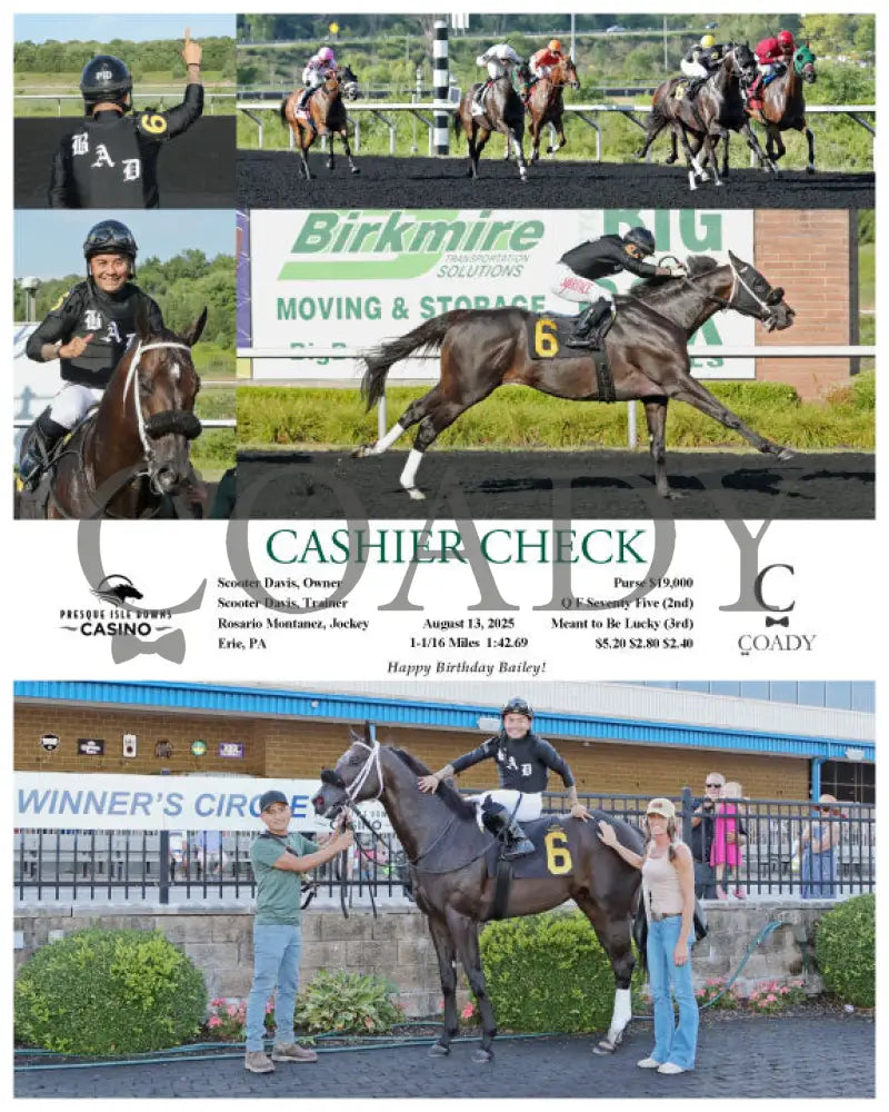CASHIER CHECK - 08-13-25 - R06 - PID Presque Isle Downs