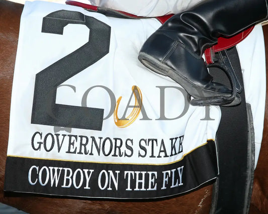 Cowboy On The Fly - Governors Stake Final 10-26-24 R12 Horseshoe Indiana Saddle Towel 01 Sammantha