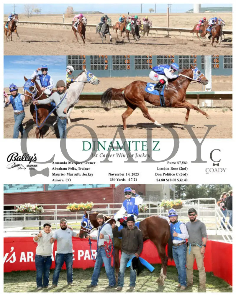 DINAMITE Z - 1st Career Win for Jockey Mauriso Murrufo! - 11-14-25 - R01 - ARP - Coady Media - Kurtis Coady Photography