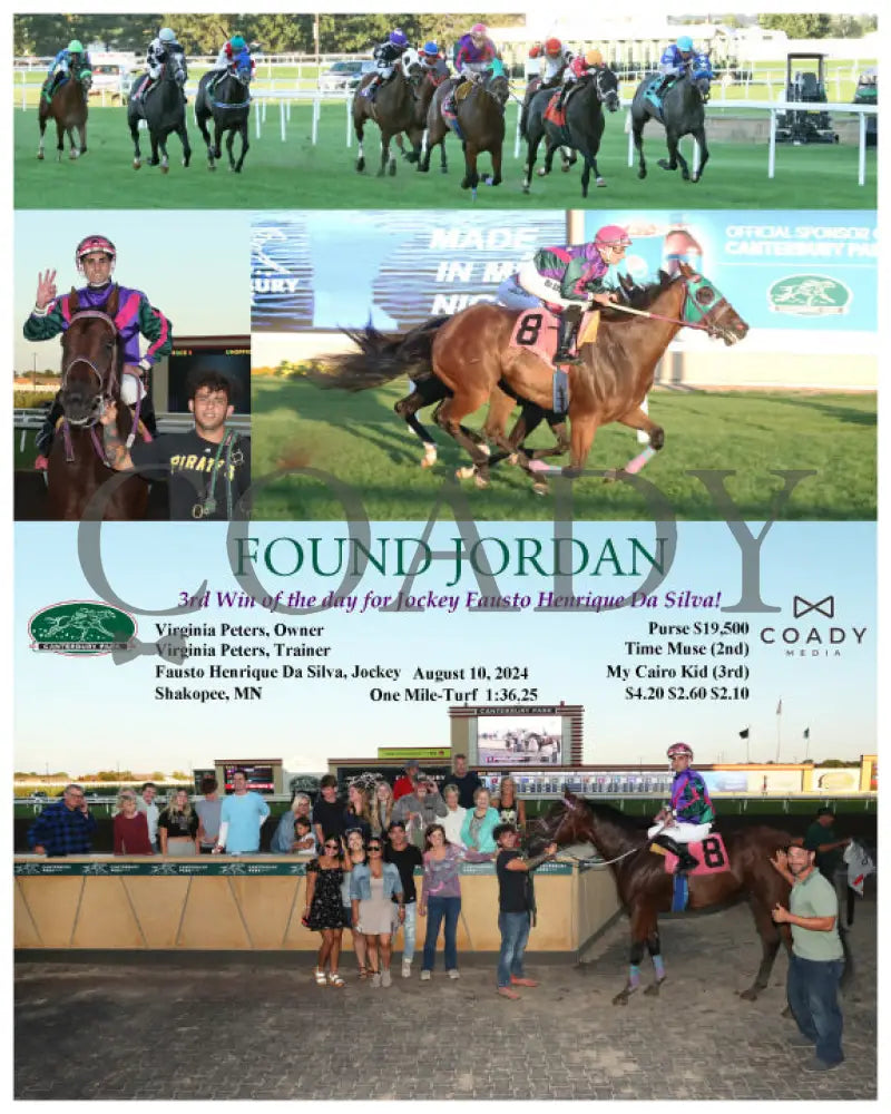 Found Jordan - 3Rd Win Of The Day For Jockey Fausto Henrique Da Silva! 08-10-24 R06 Cby Canterbury