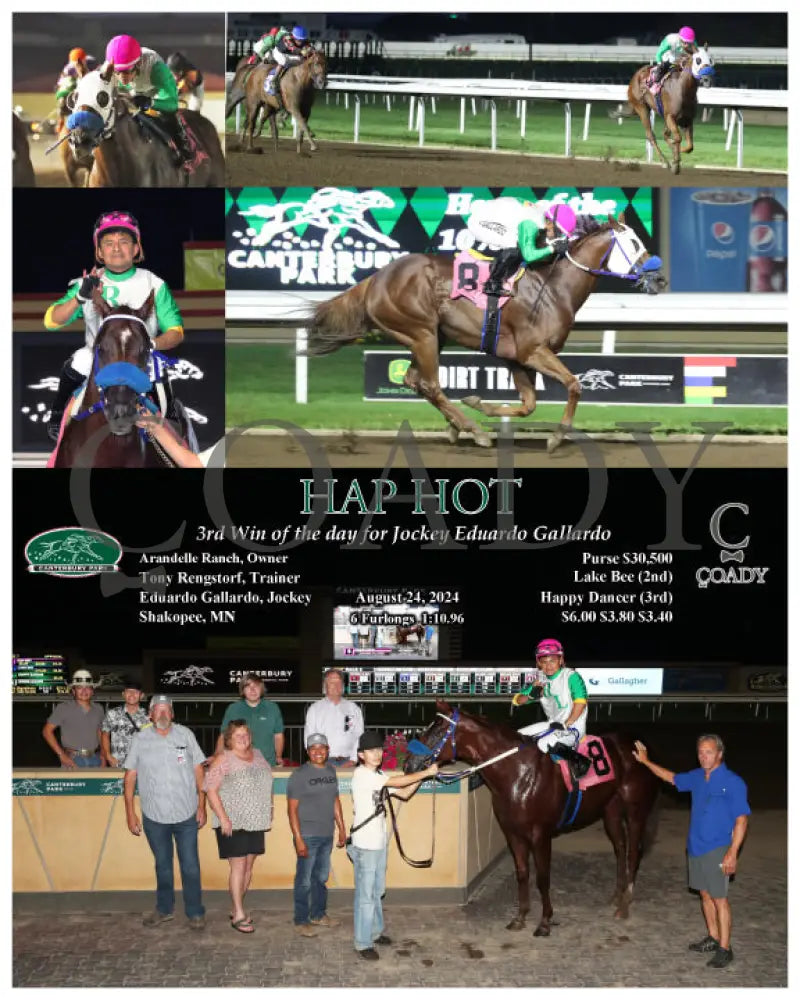 Hap Hot - 3Rd Win Of The Day For Jockey Eduardo Gallardo 08-24-24 R07 Cby Canterbury Park