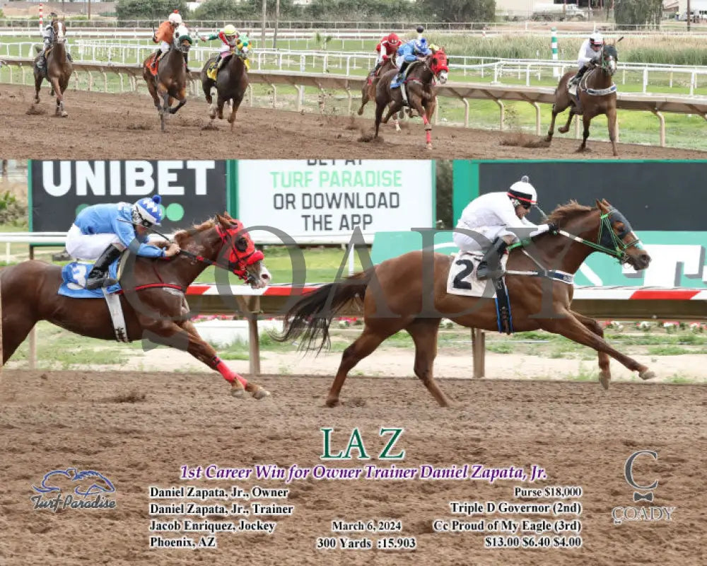 La Z - 1St Career Win For Owner Trainer Daniel Zapata Jr. 03 - 06 - 24 Rrace 1 Tup Turf Paradise