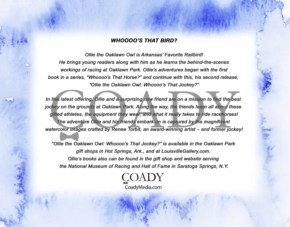 Ollie The Oaklawn Owl: Whoooo’s That Jockey? - Children’s Book By Mary Rampellini