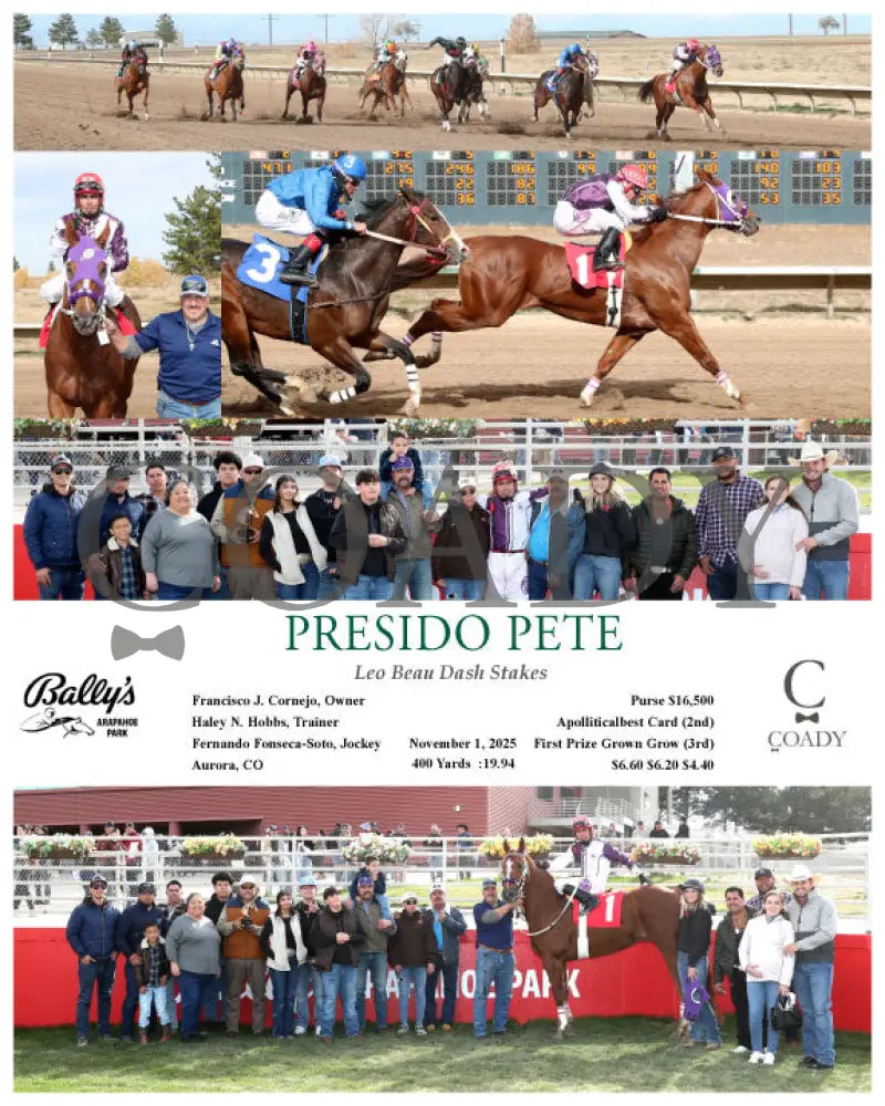 PRESIDO PETE - Leo Beau Dash Stakes - 11-01-25 - R03 - ARP - Coady Media - Kurtis Coady Photography
