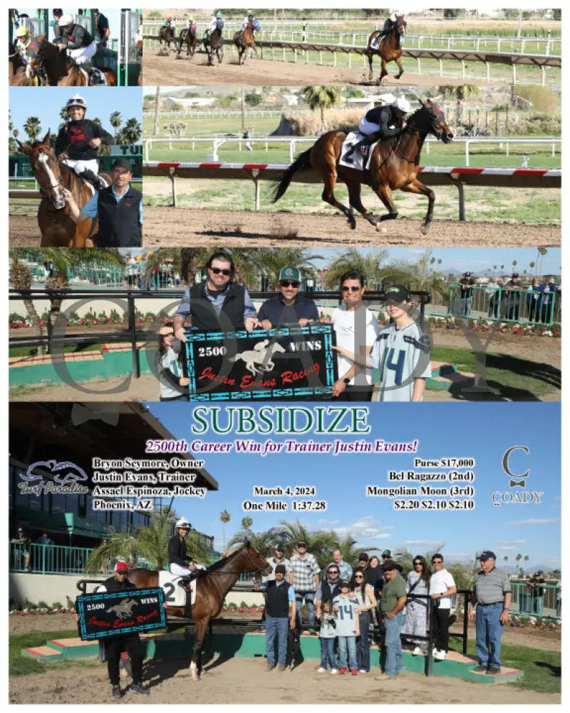 Subsidize - 2500Th Career Win For Trainer Justin Evans! 03-04-24 R07 Tup Turf Paradise