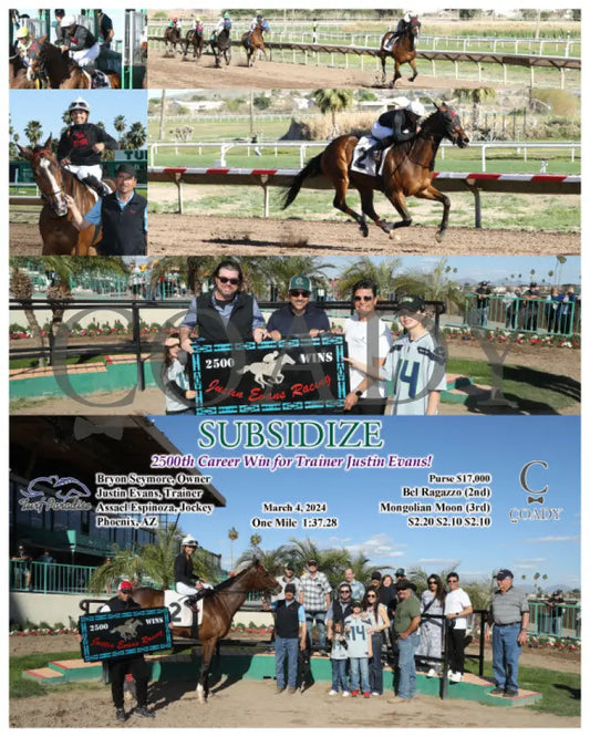 Subsidize - 2500Th Career Win For Trainer Justin Evans! 03-04-24 R07 Tup Turf Paradise