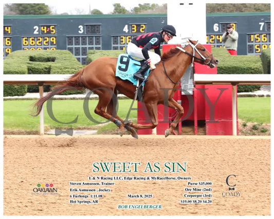 SWEET AS SIN - 03-08-25 - R06 - OP - Finish 01 Oaklawn Park