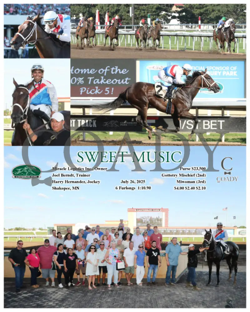 SWEET MUSIC - 072625 - Race 03 - CBY Miracle Logistics Inc. Owner Joel Berndt Trainer Harry Hernandez Jockey $4.00